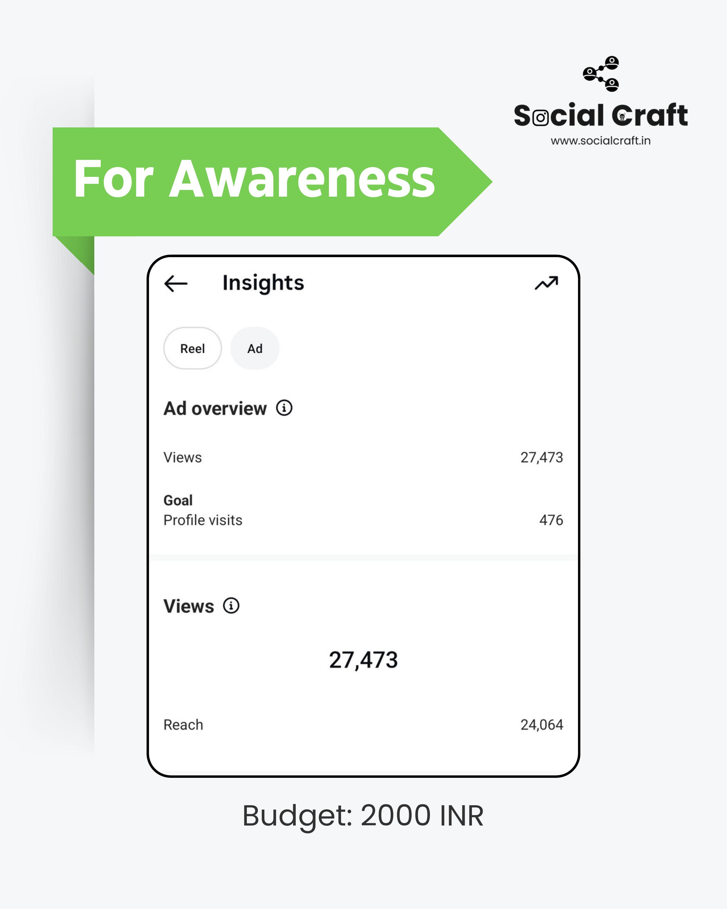 Social Craft ad campaign results for awareness, budget 2000 INR