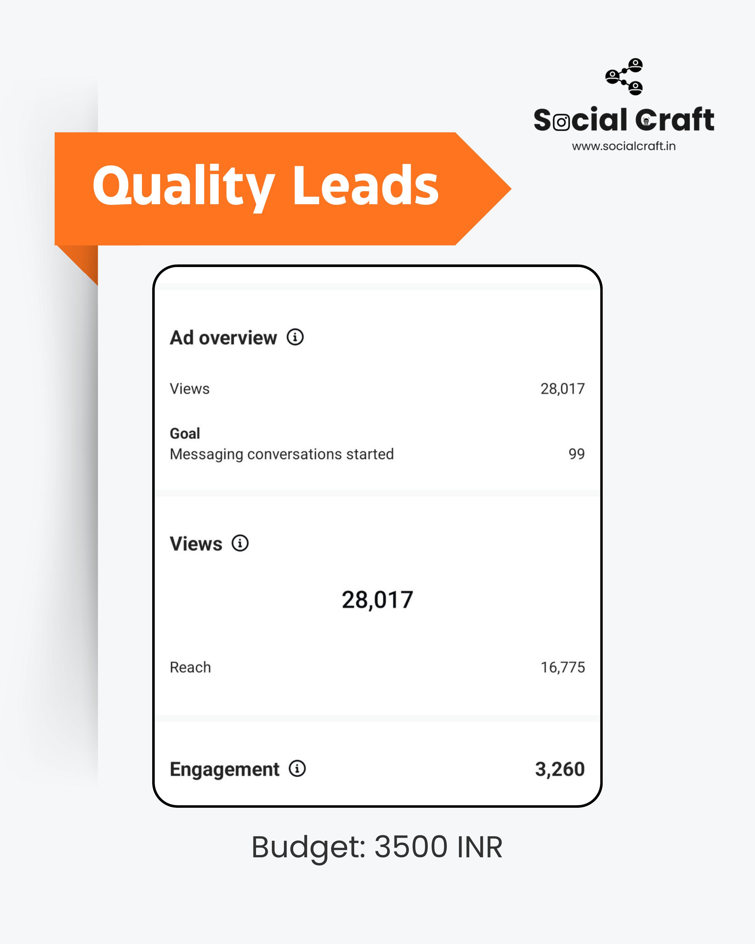 Social Craft ad campaign results for quality leads, budget 3500 INR